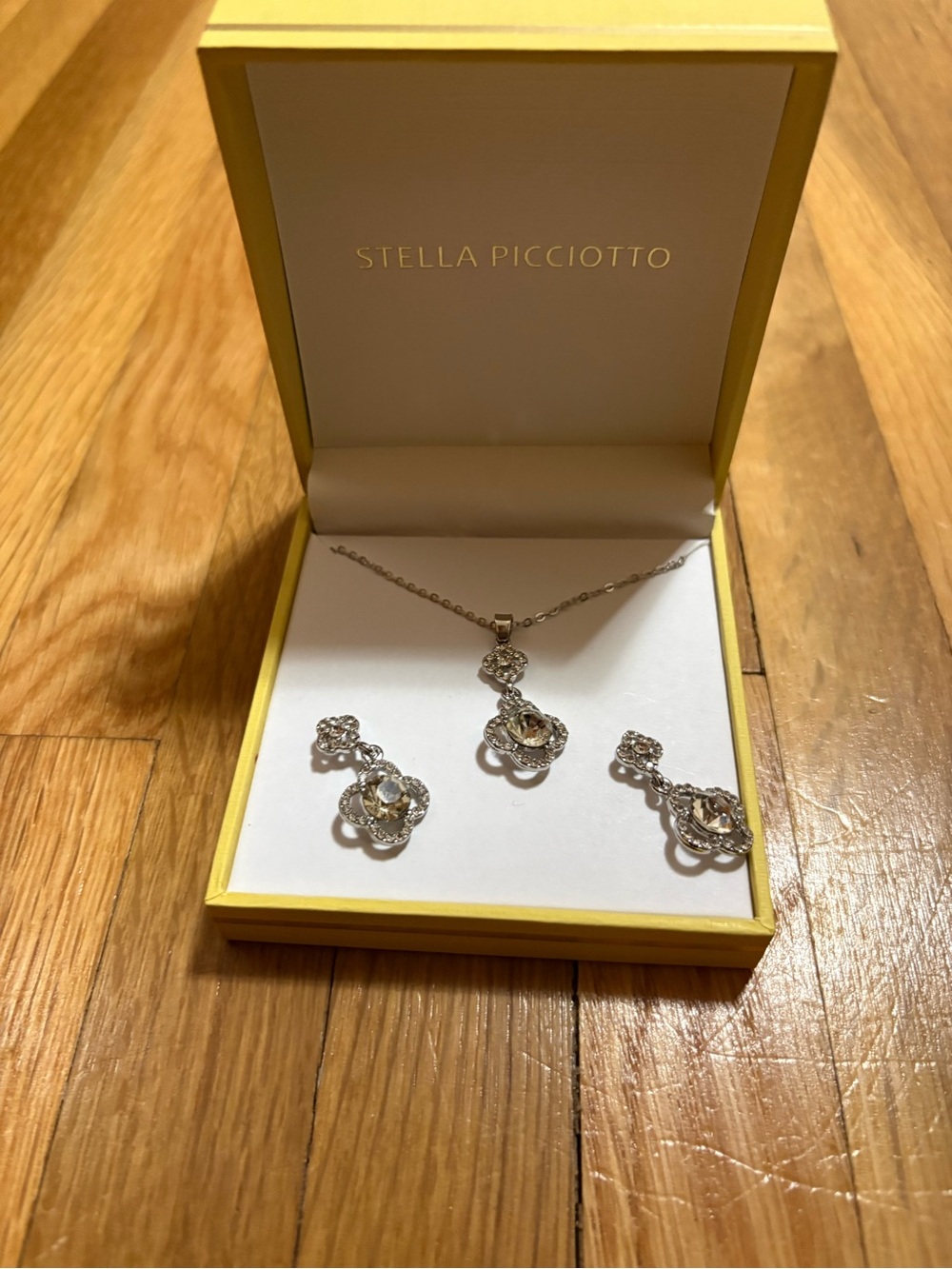 Stella Picciotto Silver Crystal Pendant Necklace and Earrings Set